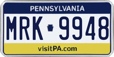 PA license plate MRK9948