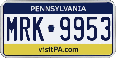 PA license plate MRK9953