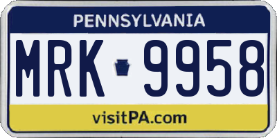 PA license plate MRK9958