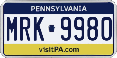 PA license plate MRK9980