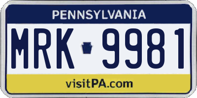 PA license plate MRK9981