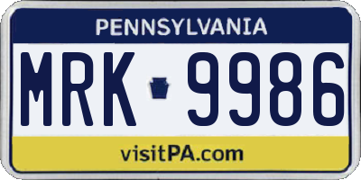 PA license plate MRK9986