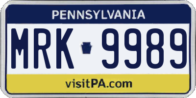 PA license plate MRK9989