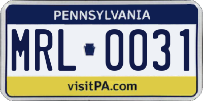 PA license plate MRL0031