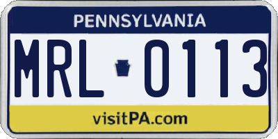 PA license plate MRL0113