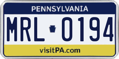 PA license plate MRL0194