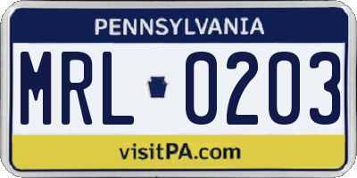 PA license plate MRL0203