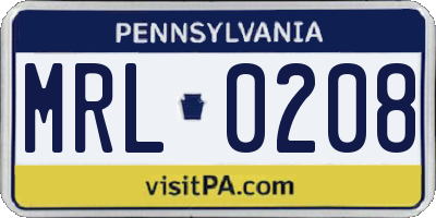 PA license plate MRL0208