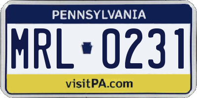 PA license plate MRL0231