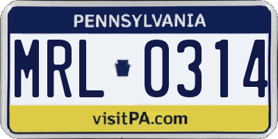 PA license plate MRL0314