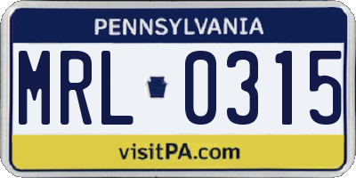 PA license plate MRL0315