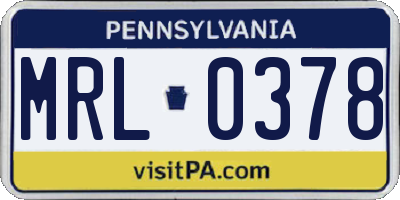 PA license plate MRL0378