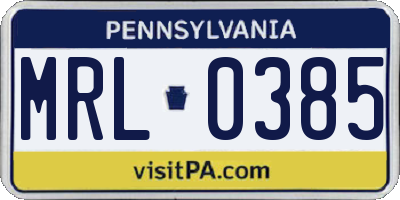 PA license plate MRL0385