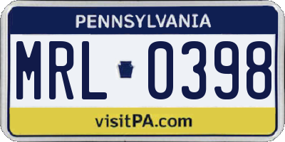 PA license plate MRL0398