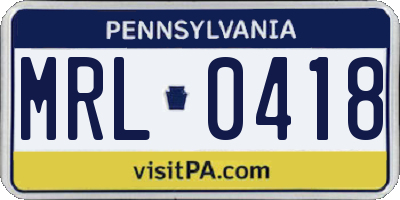 PA license plate MRL0418