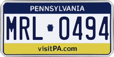PA license plate MRL0494