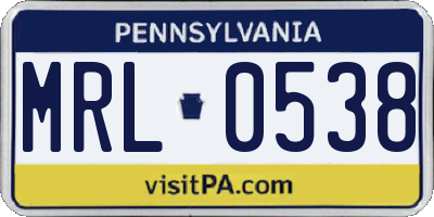 PA license plate MRL0538