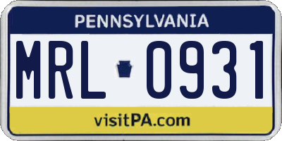 PA license plate MRL0931