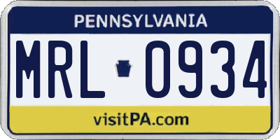 PA license plate MRL0934