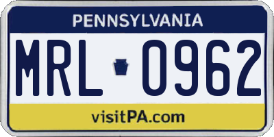 PA license plate MRL0962