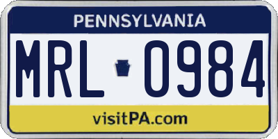 PA license plate MRL0984