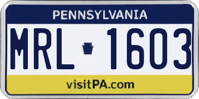 PA license plate MRL1603