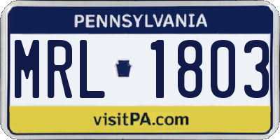 PA license plate MRL1803