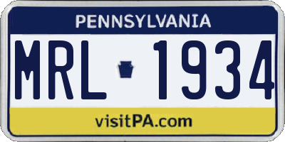 PA license plate MRL1934