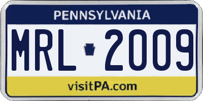 PA license plate MRL2009
