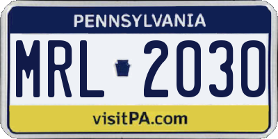PA license plate MRL2030