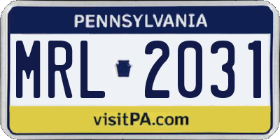 PA license plate MRL2031