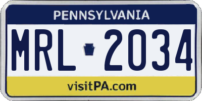 PA license plate MRL2034