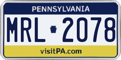 PA license plate MRL2078