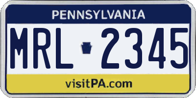 PA license plate MRL2345
