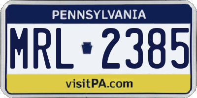 PA license plate MRL2385