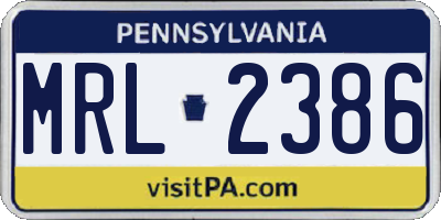 PA license plate MRL2386