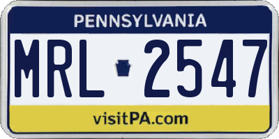 PA license plate MRL2547