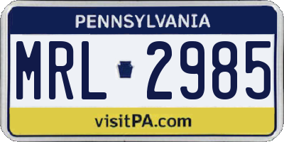 PA license plate MRL2985