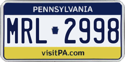 PA license plate MRL2998