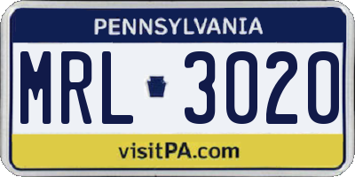 PA license plate MRL3020