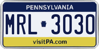 PA license plate MRL3030