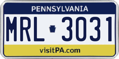 PA license plate MRL3031