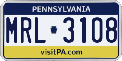 PA license plate MRL3108