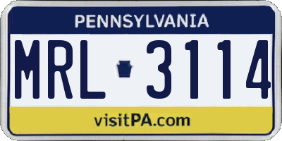 PA license plate MRL3114