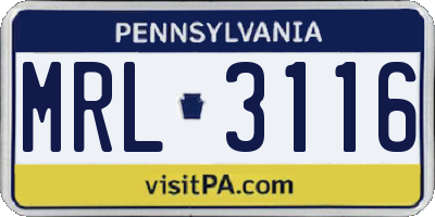 PA license plate MRL3116