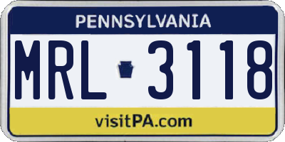 PA license plate MRL3118
