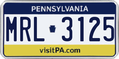 PA license plate MRL3125