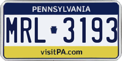 PA license plate MRL3193