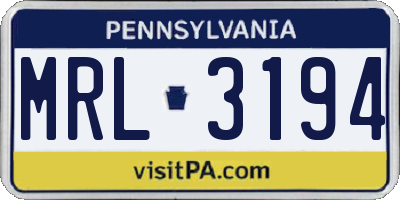 PA license plate MRL3194