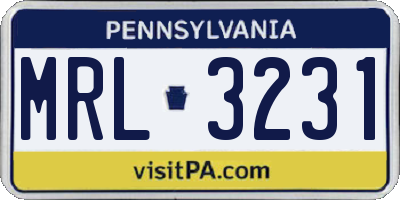 PA license plate MRL3231